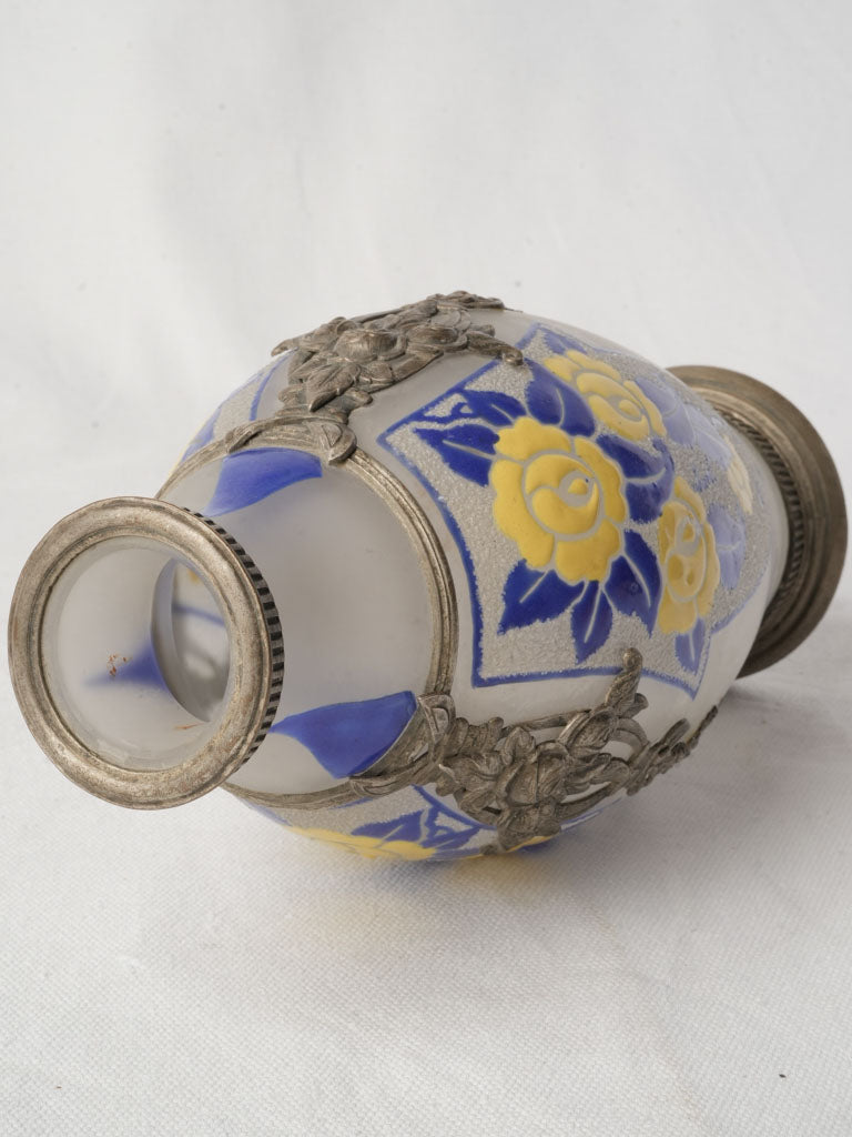 French Art Deco Frosted Glass Vase w/ Silvered-Metal Appliqués By D’Argyl Paris c.1925–1935 - 10¾"