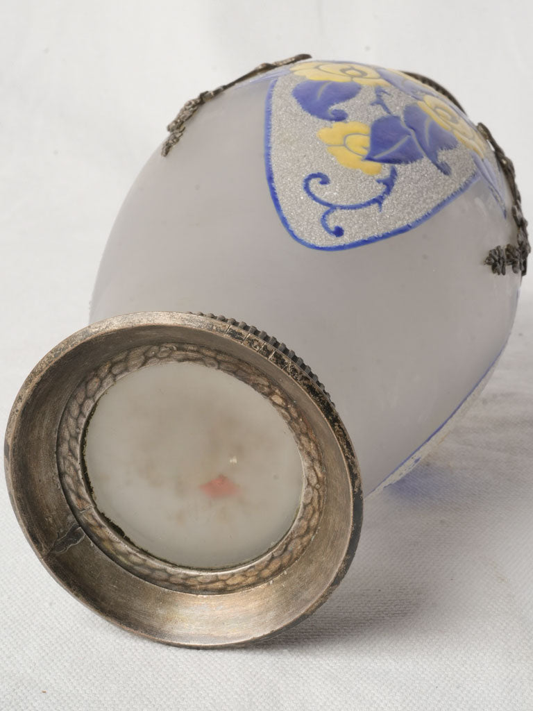 French Art Deco Frosted Glass Vase w/ Silvered-Metal Appliqués By D’Argyl Paris c.1925–1935 - 10¾"