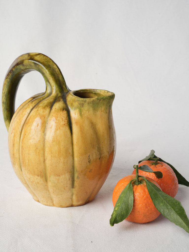 Mid-Century Playful Melon-Shaped Ceramic Pitcher - 7"