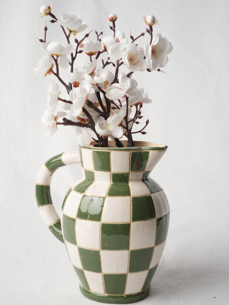Mid-20th-Century French Green and White Checkerboard Pitcher - 8¼"
