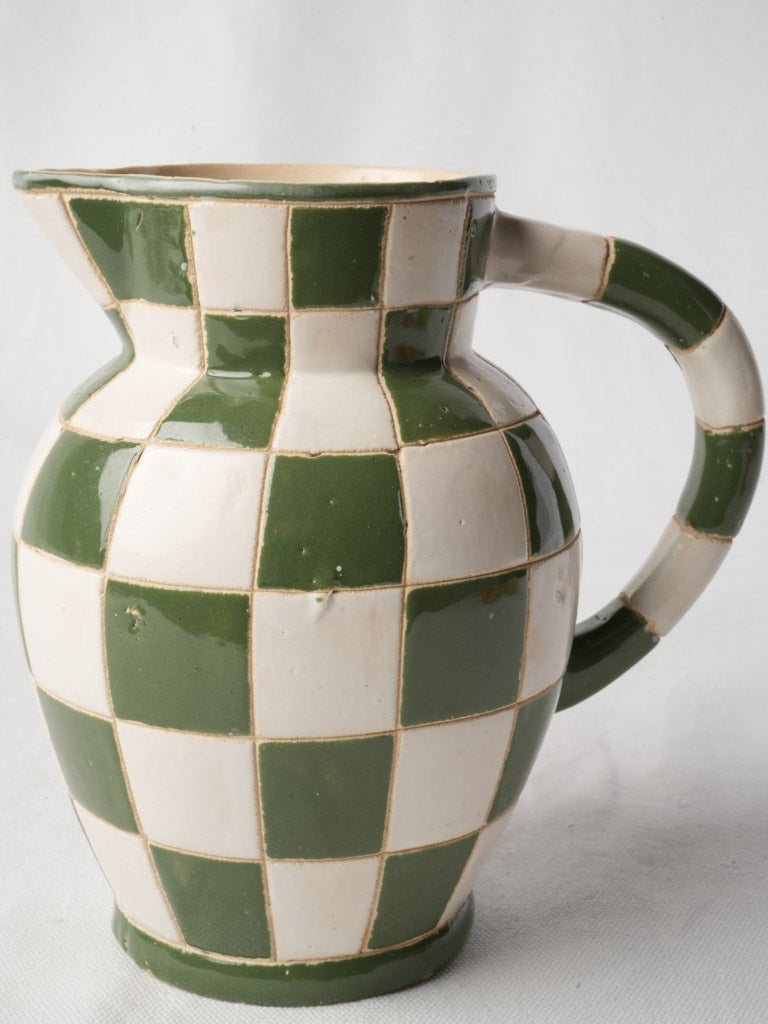 Mid-20th-Century French Green and White Checkerboard Pitcher - 8¼"