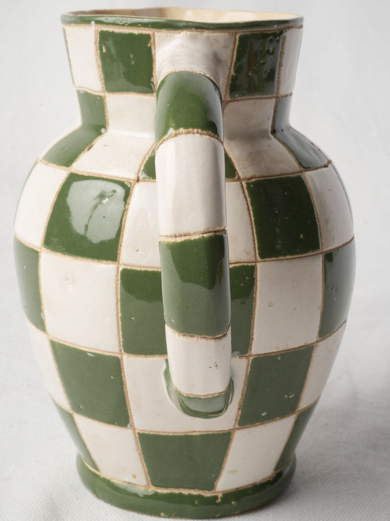 Mid-20th-Century French Green and White Checkerboard Pitcher - 8¼"