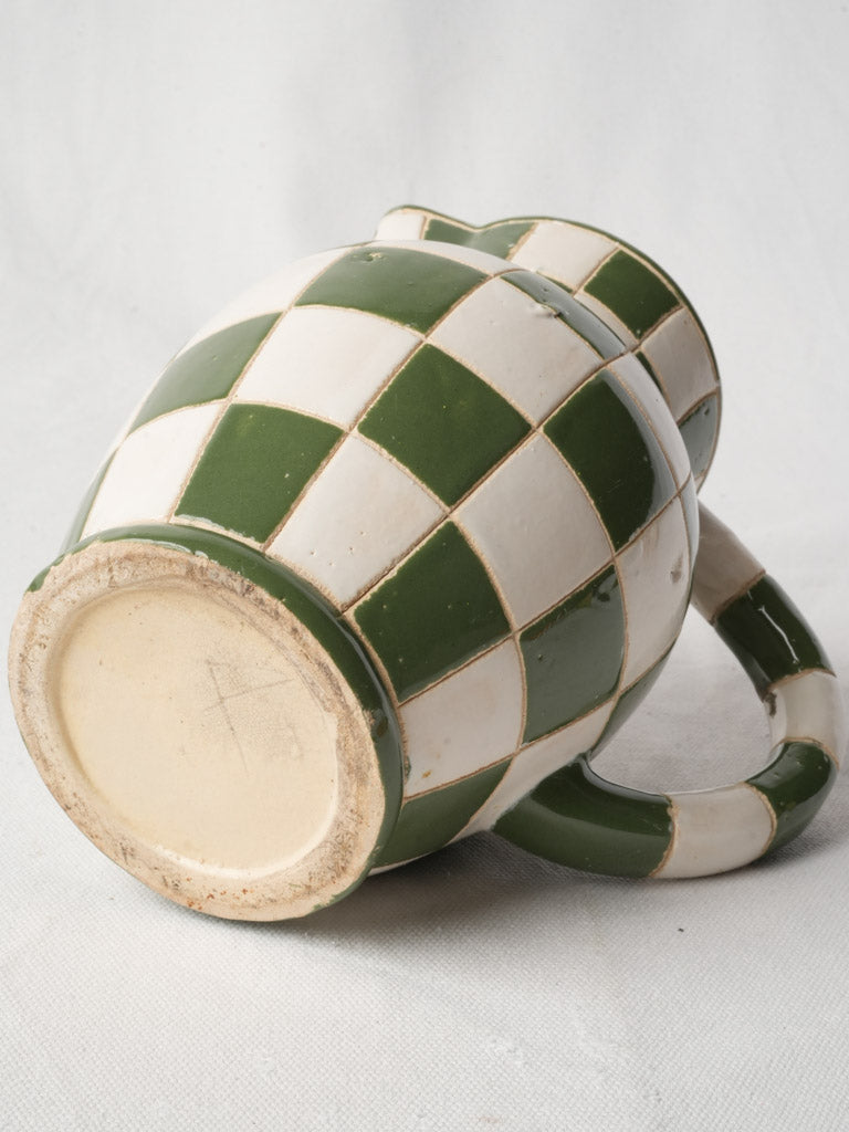Mid-20th-Century French Green and White Checkerboard Pitcher - 8¼"