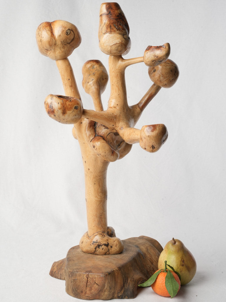 Sculptural Late 20th-Century Olive-Wood Folk Art Candelabrum - 22½"