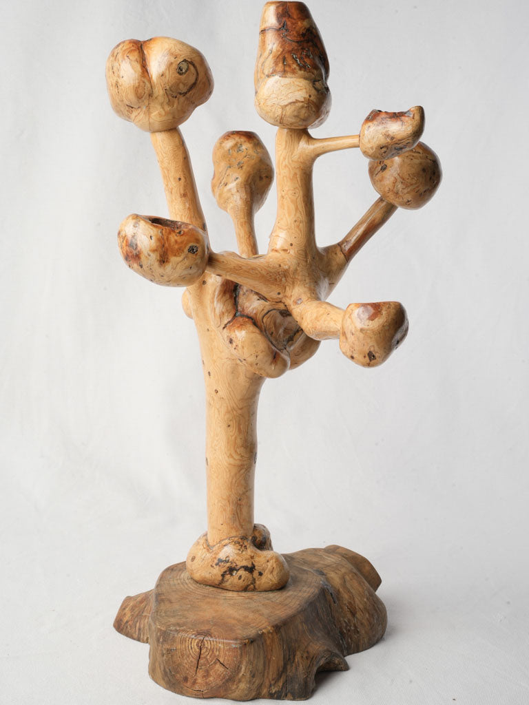 Sculptural Late 20th-Century Olive-Wood Folk Art Candelabrum - 22½"