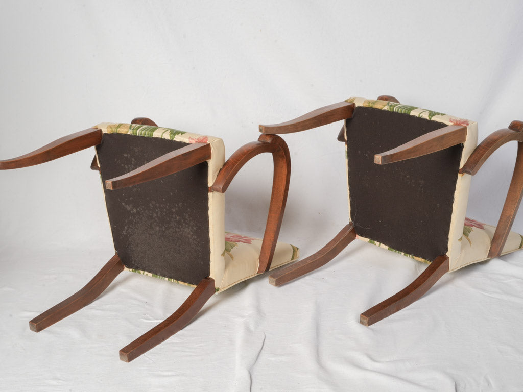 Scenic sculptural-arm Mahogany armchairs  