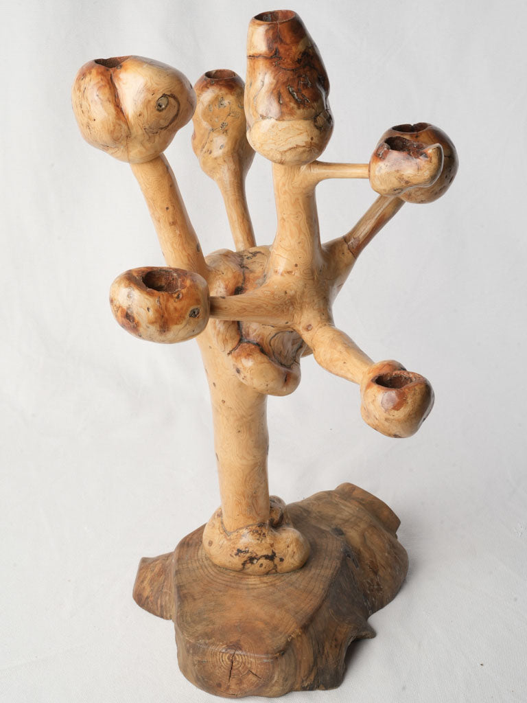 Sculptural Late 20th-Century Olive-Wood Folk Art Candelabrum - 22½"