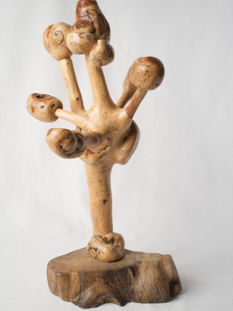 Sculptural Late 20th-Century Olive-Wood Folk Art Candelabrum - 22½"