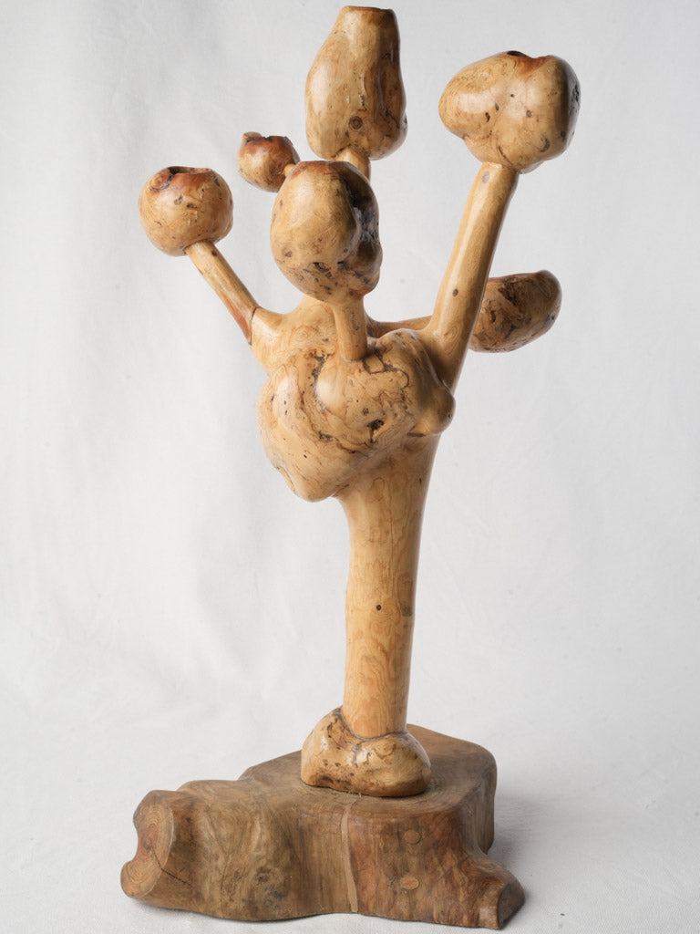Sculptural Late 20th-Century Olive-Wood Folk Art Candelabrum - 22½"