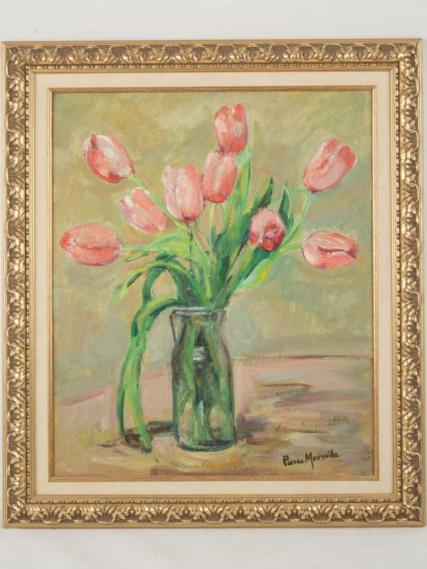 Vintage Provençal pink tulip painting