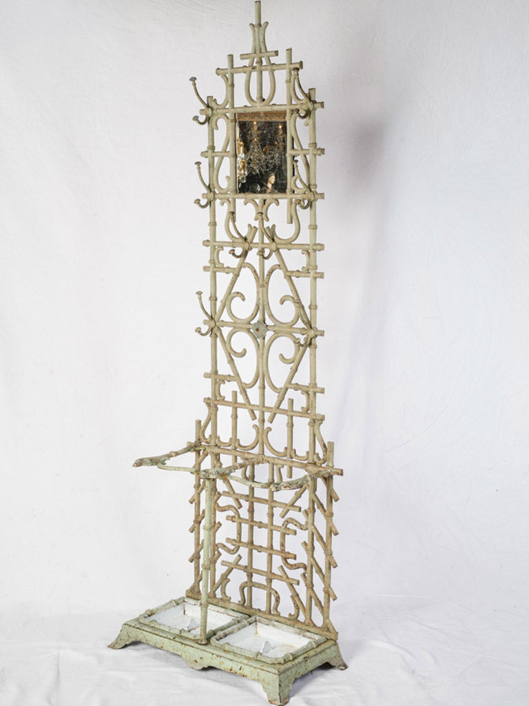 Circa 1900 Cast Iron Bamboo-Form Hall Stand in Sage Green - 75½" x 26" x 13½"
