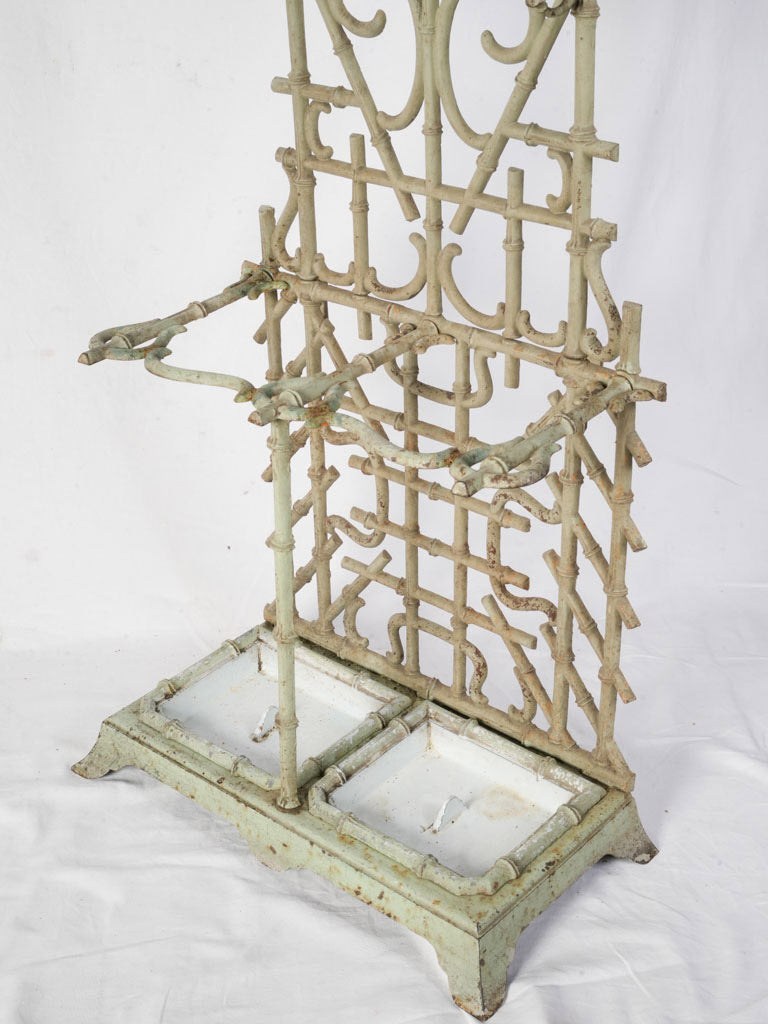 Circa 1900 Cast Iron Bamboo-Form Hall Stand in Sage Green - 75½" x 26" x 13½"