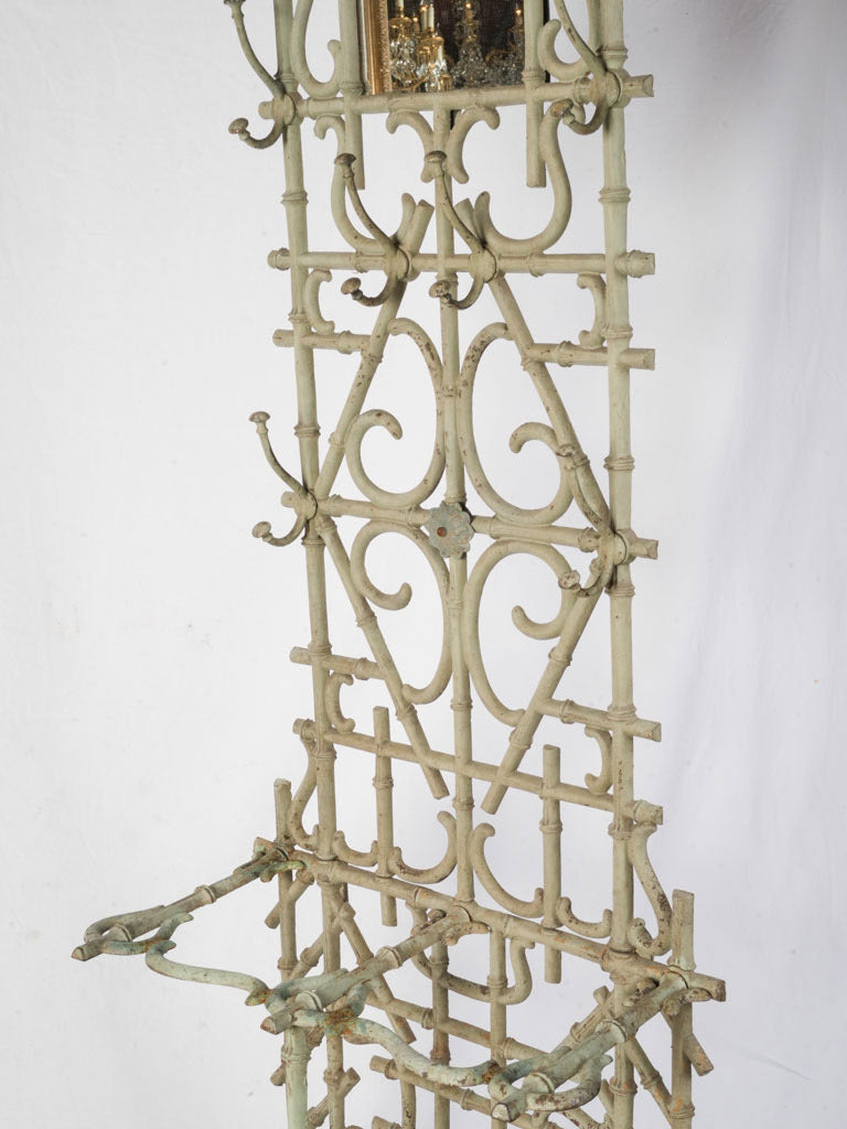 Circa 1900 Cast Iron Bamboo-Form Hall Stand in Sage Green - 75½" x 26" x 13½"