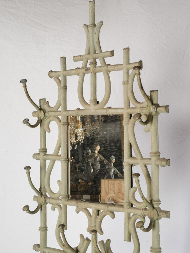 Circa 1900 Cast Iron Bamboo-Form Hall Stand in Sage Green - 75½" x 26" x 13½"