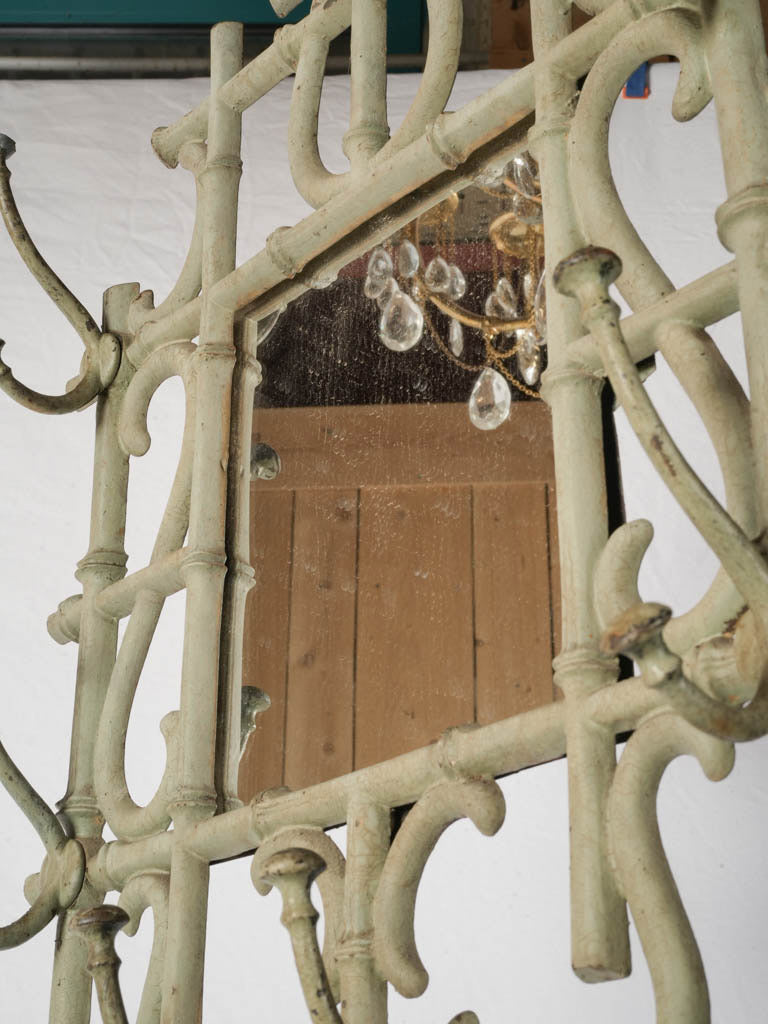 Circa 1900 Cast Iron Bamboo-Form Hall Stand in Sage Green - 75½" x 26" x 13½"