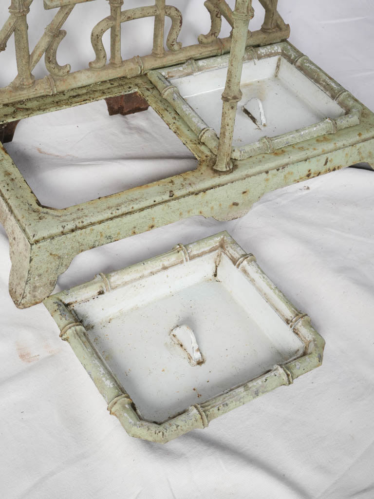 Circa 1900 Cast Iron Bamboo-Form Hall Stand in Sage Green - 75½" x 26" x 13½"