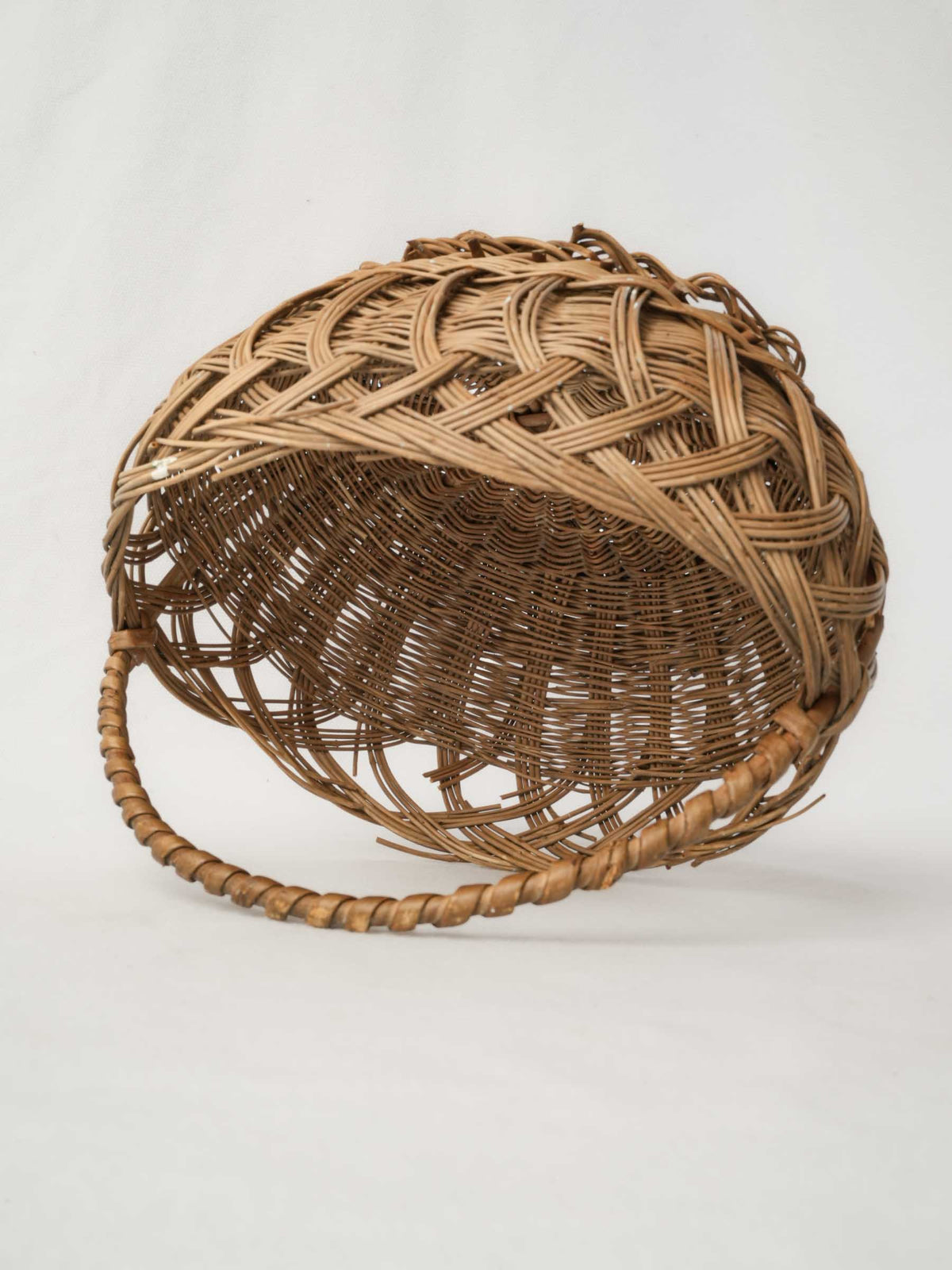 Round Vintage French Wicker Bread Basket w/ Overarching Handle