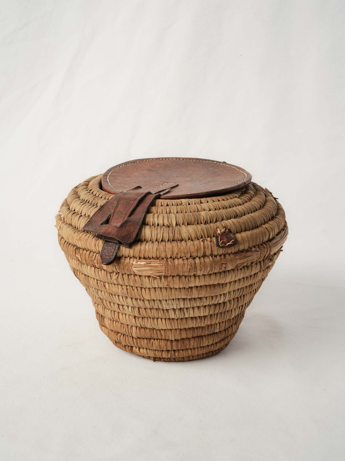 Vintage French Basket w/ Leather Lid