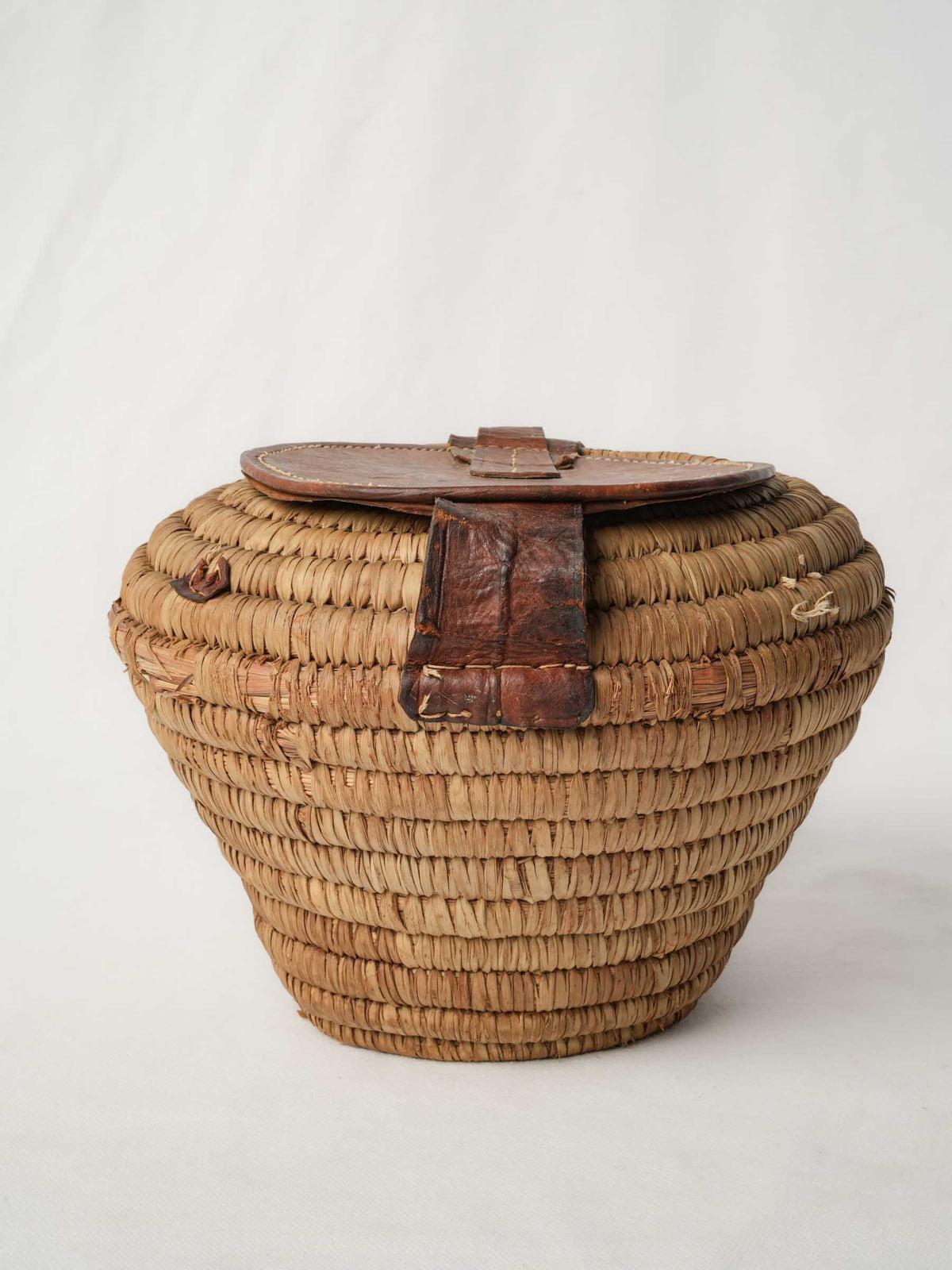 Vintage French Basket w/ Leather Lid