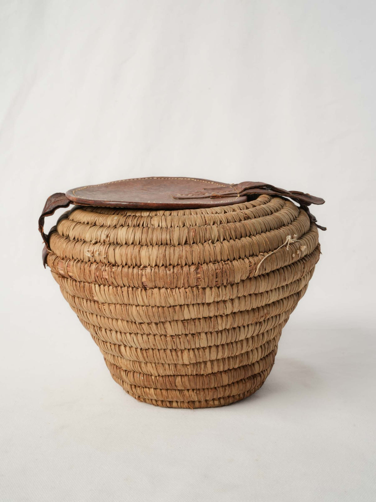 Vintage French Basket w/ Leather Lid