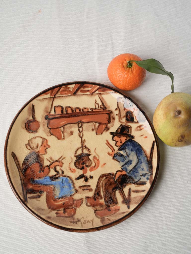 Mid-20th-Century French Plate Signed Gery w/ Provençal Hearth Scene - 9"