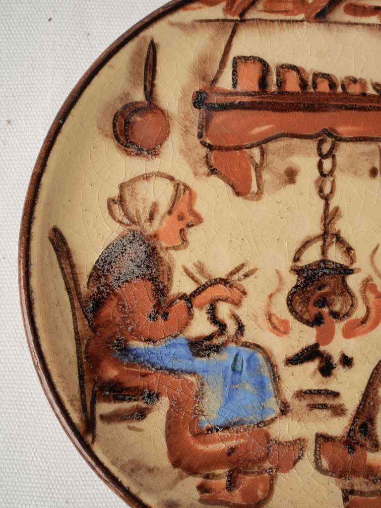 Mid-20th-Century French Plate Signed Gery w/ Provençal Hearth Scene - 9"