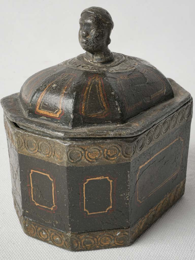 Rare French Directoire Painted Cast-Iron Tobacco Box - 5" x 5"