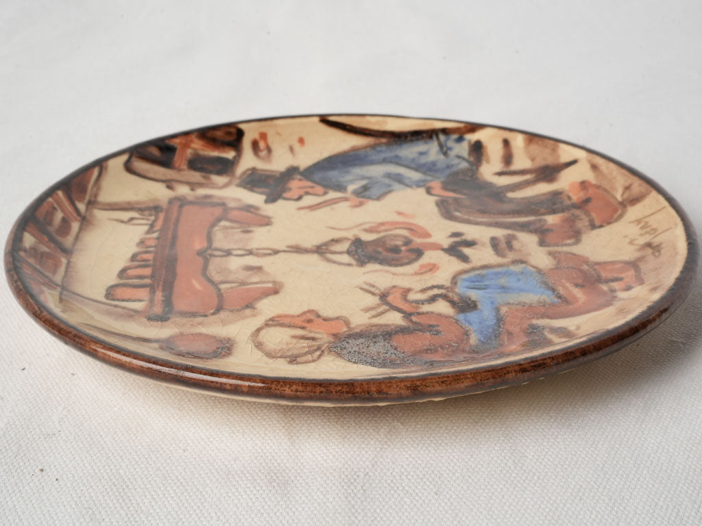 Mid-20th-Century French Plate Signed Gery w/ Provençal Hearth Scene - 9"