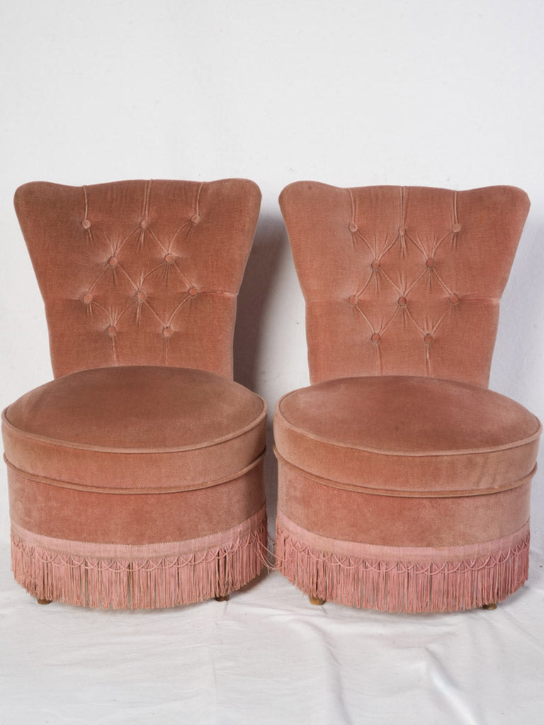 Mid-century rose velvet slipper chairs  