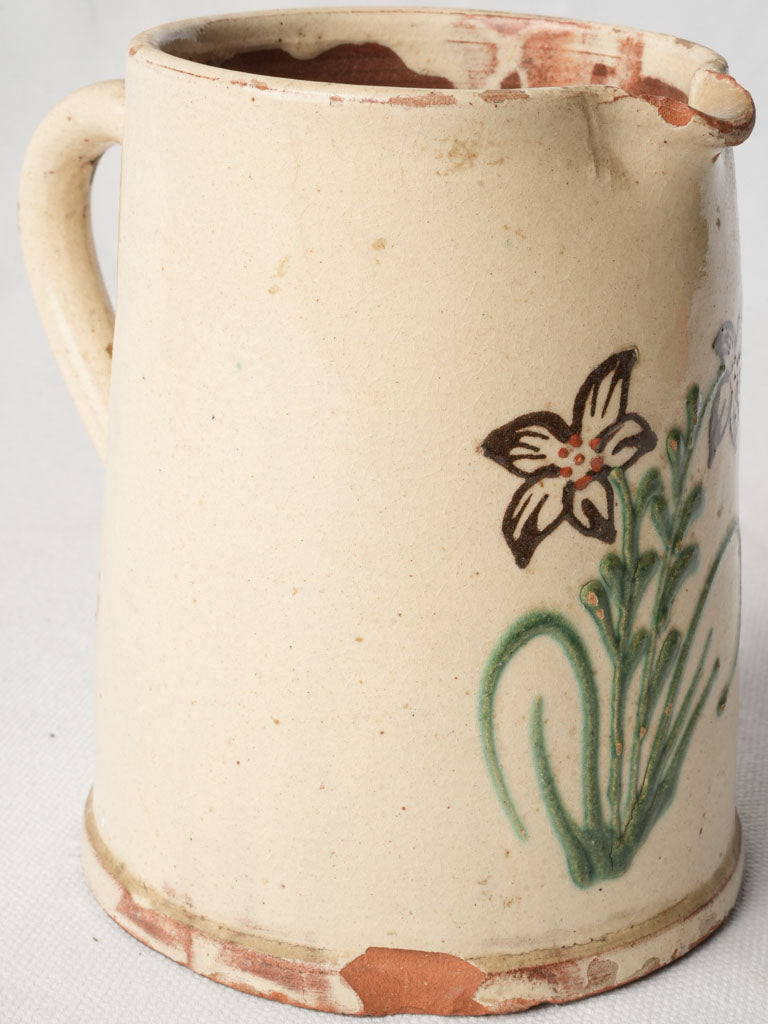 Petite Hand-Painted Earthenware Pitcher w/ Floral Motif - 5½"