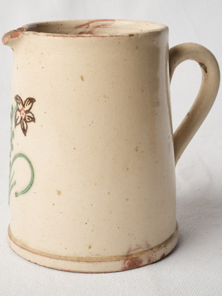 Petite Hand-Painted Earthenware Pitcher w/ Floral Motif - 5½"