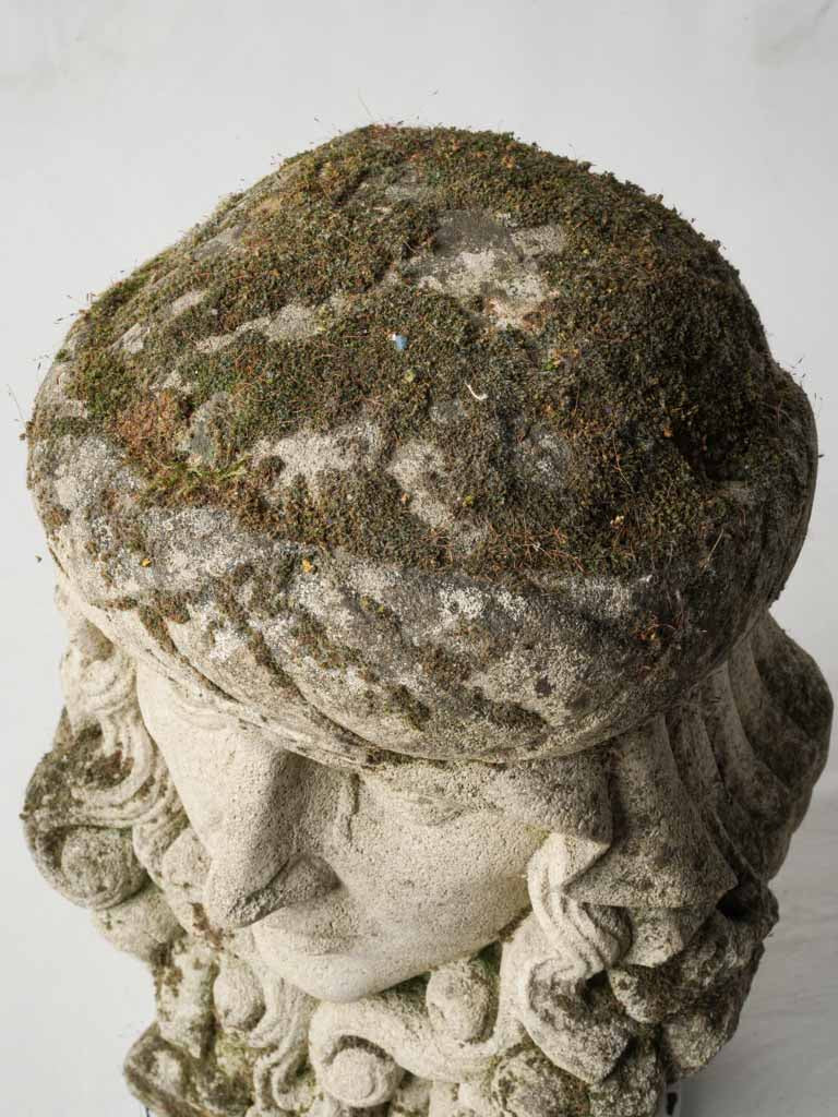 Late 19th Symbolist Stone Head Sculpture w/ Moss Patina - 15"