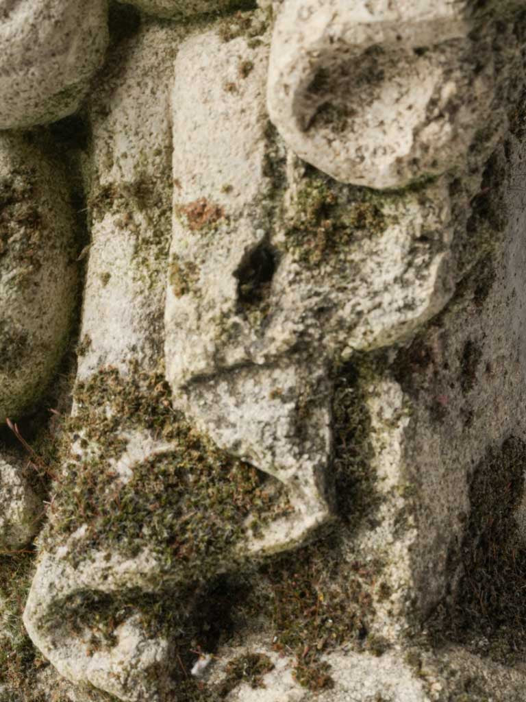 Late 19th Symbolist Stone Head Sculpture w/ Moss Patina - 15"