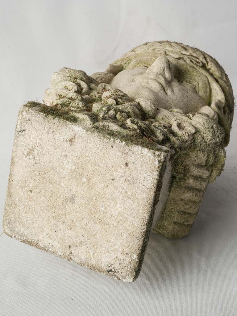 Late 19th Symbolist Stone Head Sculpture w/ Moss Patina - 15"