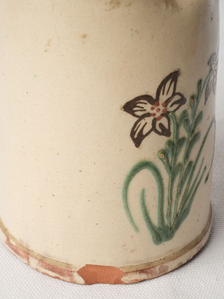Petite Hand-Painted Earthenware Pitcher w/ Floral Motif - 5½"