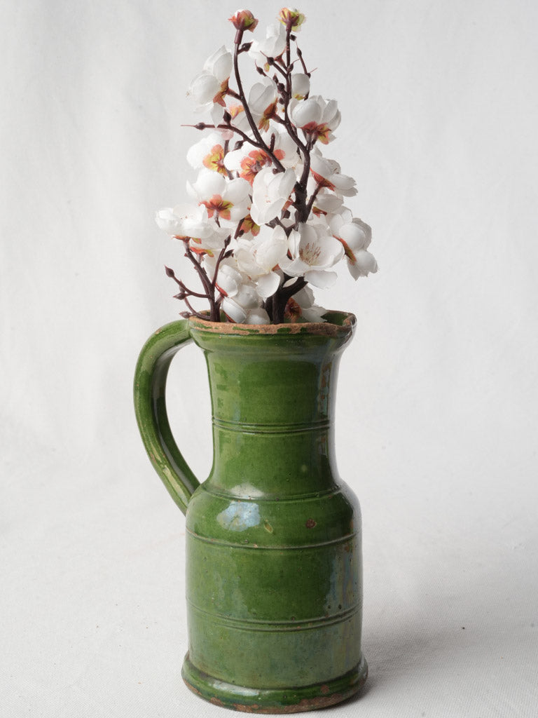 Graceful Green Glazed Terracotta Pitcher Southwest France circa 1900 - 8¾"
