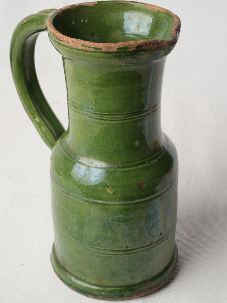 Graceful Green Glazed Terracotta Pitcher Southwest France circa 1900 - 8¾"