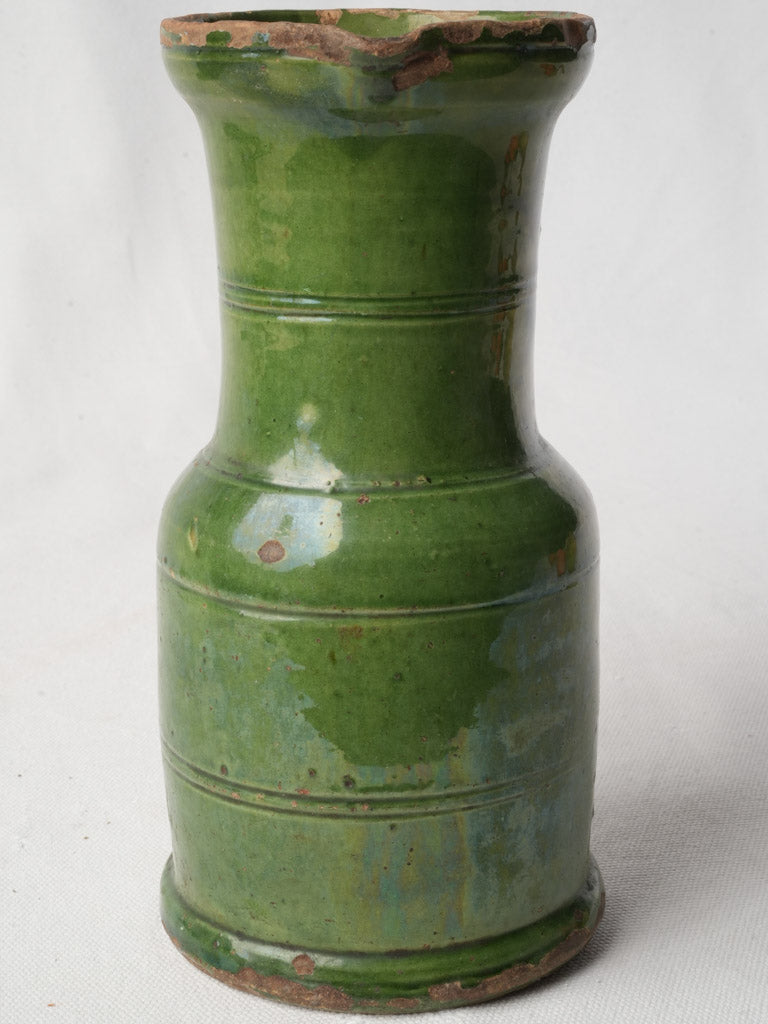 Graceful Green Glazed Terracotta Pitcher Southwest France circa 1900 - 8¾"