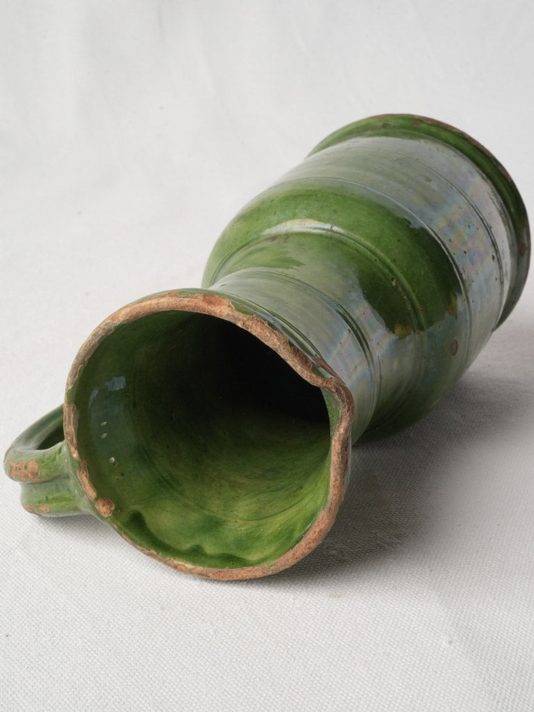 Graceful Green Glazed Terracotta Pitcher Southwest France circa 1900 - 8¾"