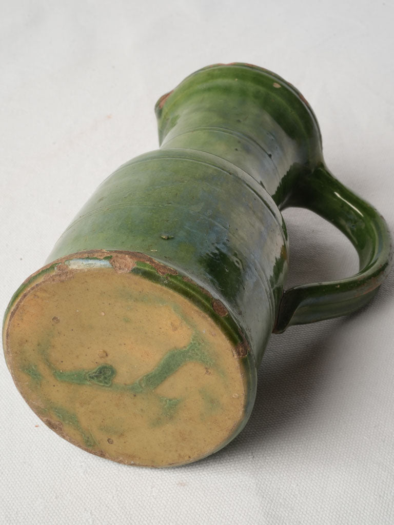 Graceful Green Glazed Terracotta Pitcher Southwest France circa 1900 - 8¾"