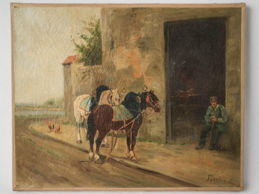 Pair of Late 19th-Century French Oils on Canvas of Working Horses - 13" x 16¼"