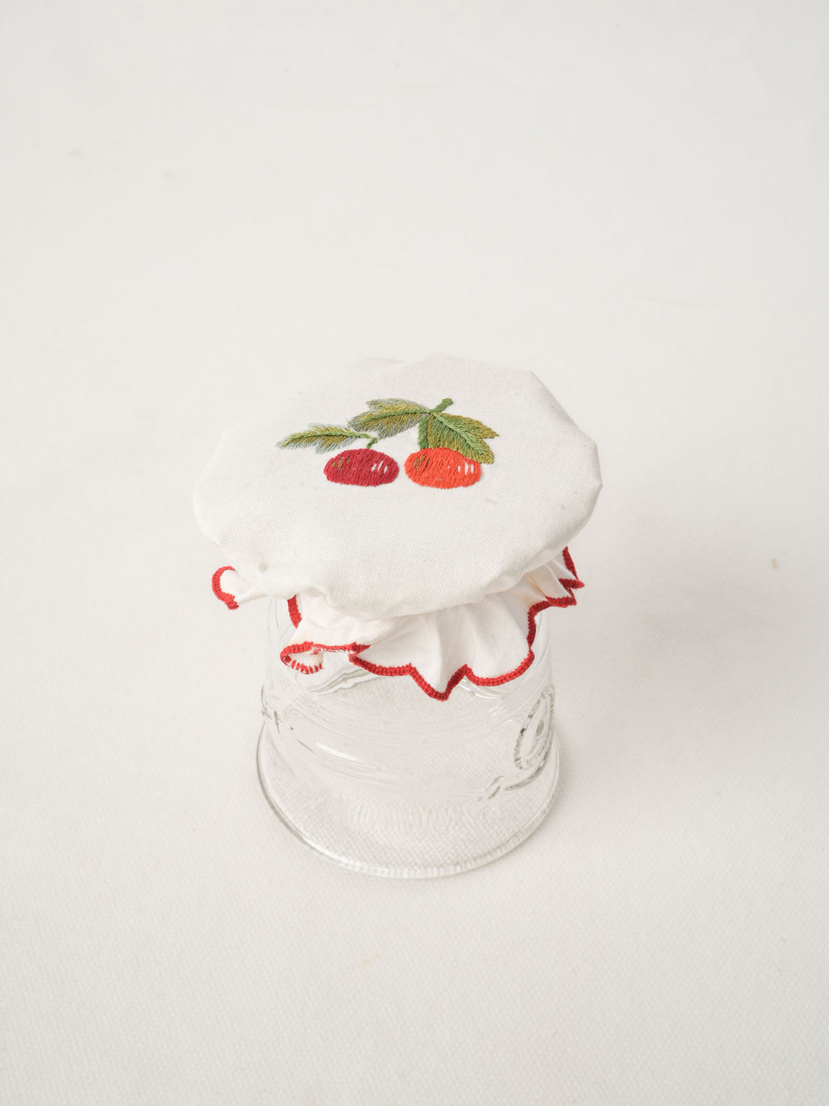 Fabric Jam Cover w/ Embroidered Cherries