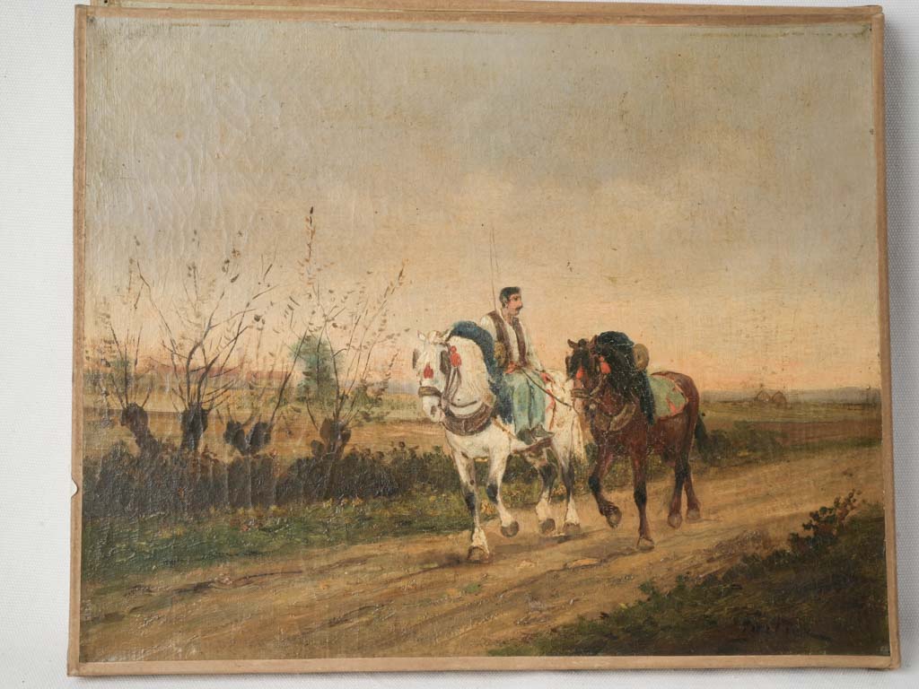Pair of Late 19th-Century French Oils on Canvas of Working Horses - 13" x 16¼"