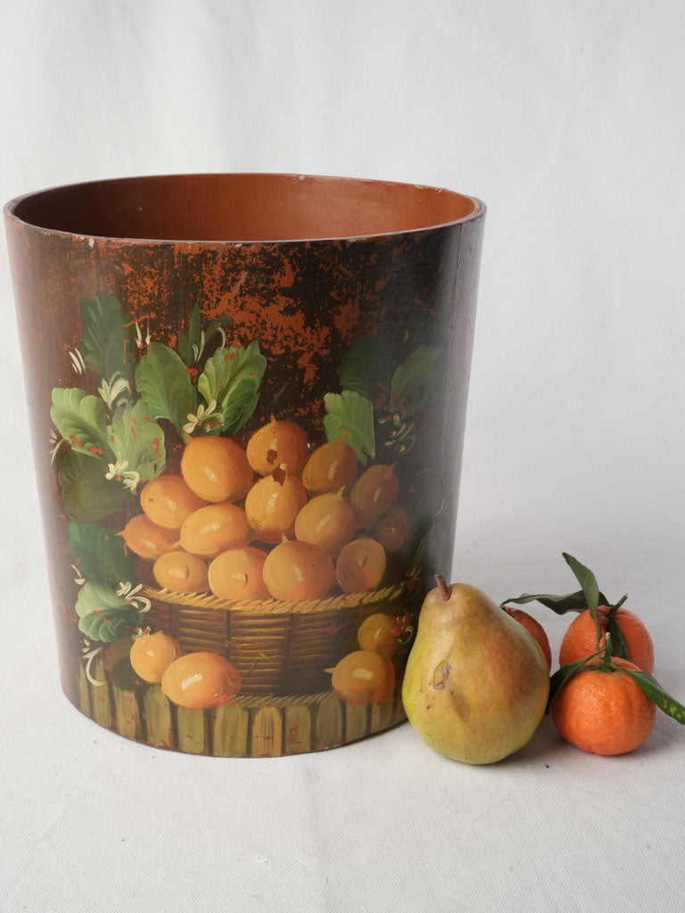Hand-painted bentwood trash bin  
