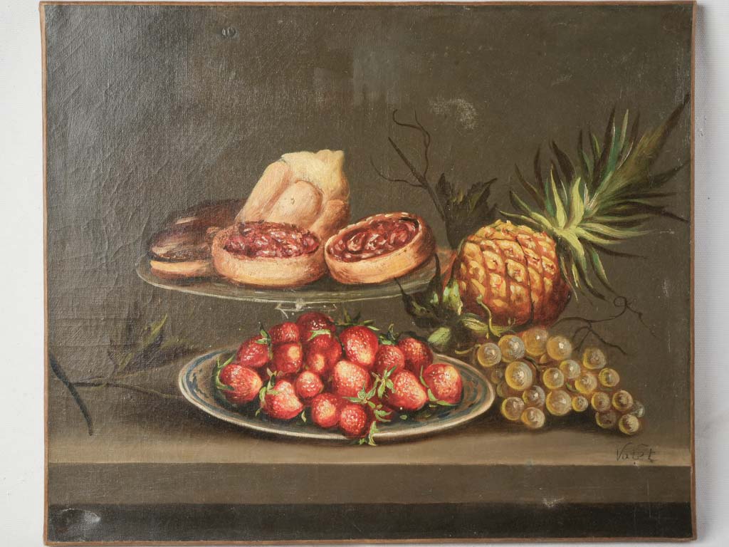 French C.1900 Oil On Canvas Still Life Of Fruit And Pastries - 18" x 22"