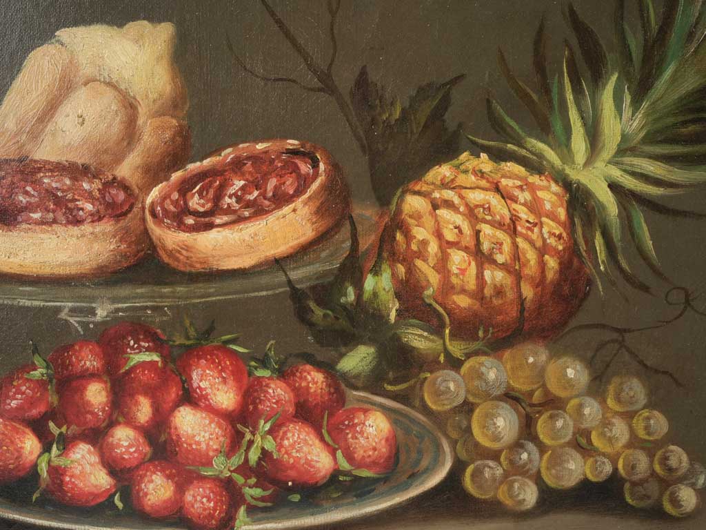 French C.1900 Oil On Canvas Still Life Of Fruit And Pastries - 18" x 22"