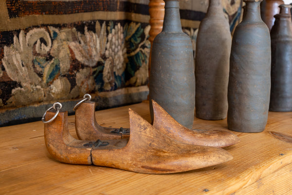 Pair of antique French wooden shoe stays 11"