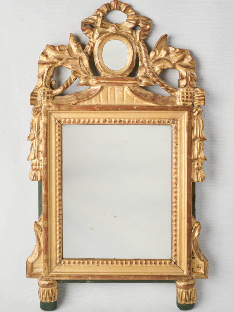 Late 18th Century French Giltwood Wall Mirror Louis XVI W/ Ribbon Crest - 25½" x 15"