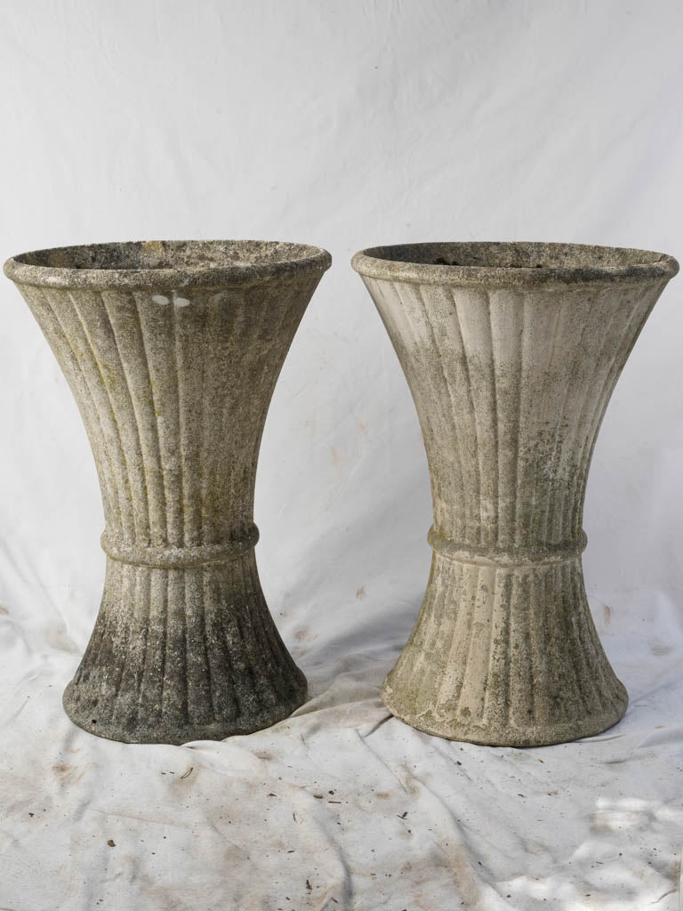 Weathered patina fluted jardinieres 