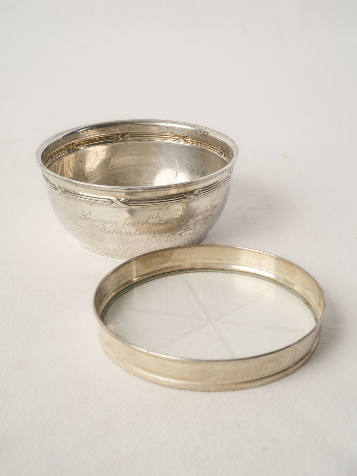 Small Antique Silver Bowl w/ Glass Lid